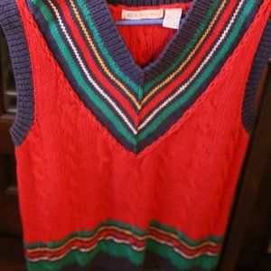 Vintage Heirlooms Cable Knit Colorblock V Neck Sweater Vest - Red M